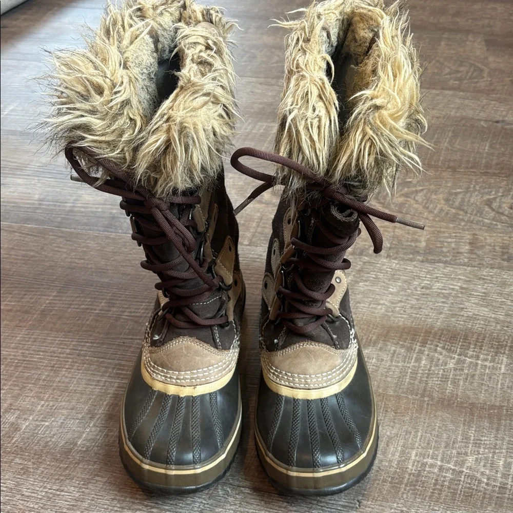Sorel Joan of Arctic Snow Boots Women’s 7 Chocolate Waterproof Leather READ